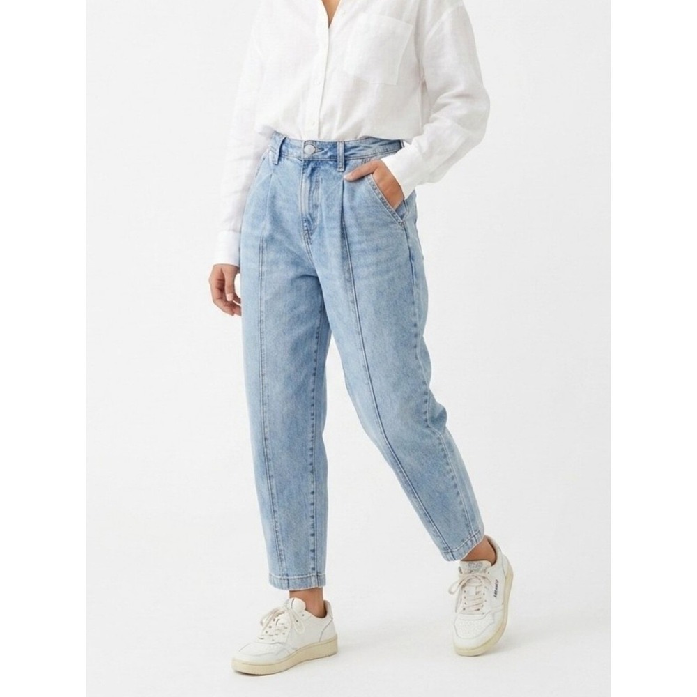 Frayed Jeans HR Pleated Baggy Womens 24 Denim High Rise Relaxed 90s Style Retro
